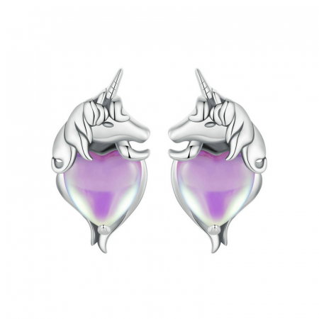 Cercei argint inimioare cu unicorni