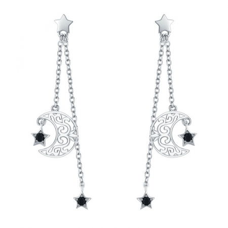 Cercei argint Luna si Luceafarul placati cu rodiu