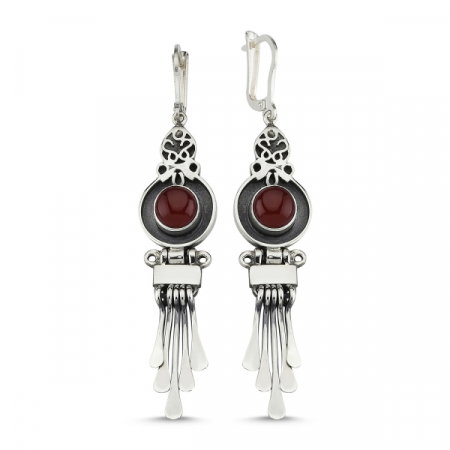 Cercei argint lungi cu agate rosii, handmade [0]