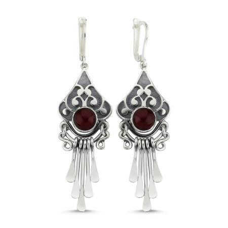 Cercei argint lungi cu agate rosii, handmade [0]