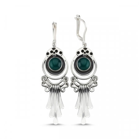 Cercei argint lungi cu agate verzi, handmade [0]