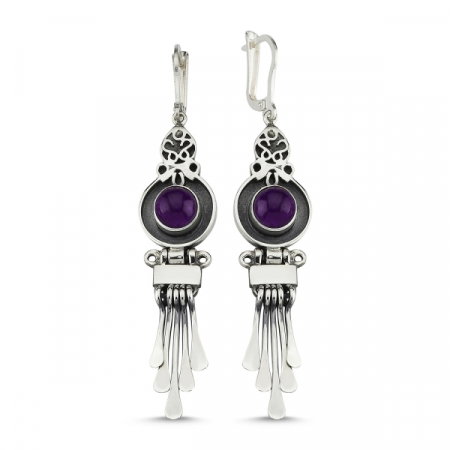 Cercei argint lungi cu ametist, handmade [0]