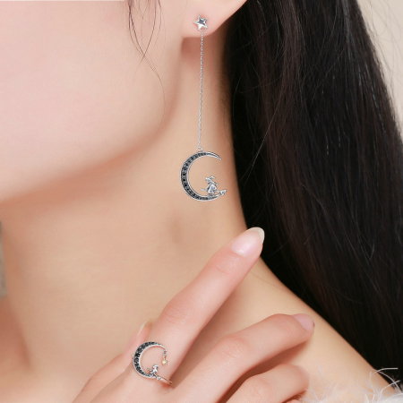 Cercei argint lungi cu semiluna si vrajitoare [5]