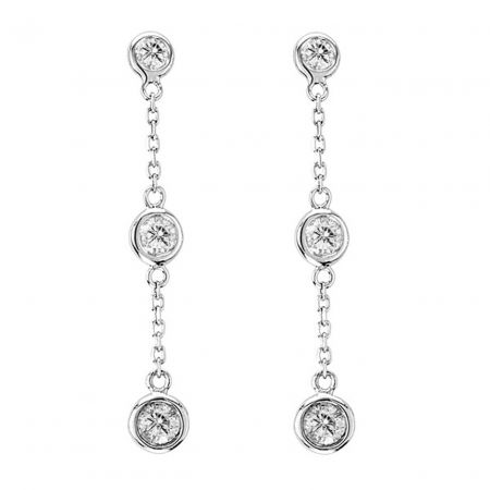 Cercei argint lungi cu zirconii de 4 mm, placati cu rodiu