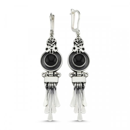 Cercei argint lungi lucrati manual cu pietre de onix  - Be Elegant - ETU0101 [0]