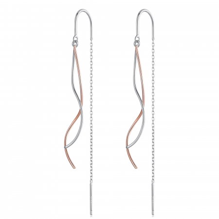Cercei argint lungi valuri in doua culori