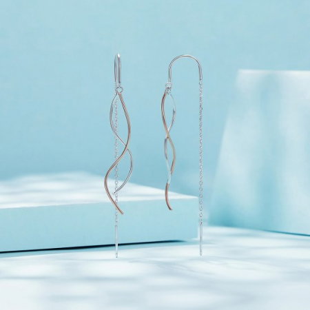 Cercei argint lungi valuri in doua culori [4]