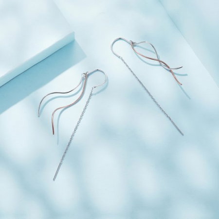 Cercei argint lungi valuri in doua culori [2]