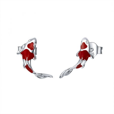 Cercei argint pestisori Koi rosii placati cu rodiu