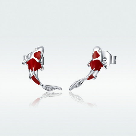 Cercei argint pestisori Koi rosii placati cu rodiu [7]