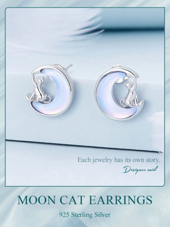 Cercei argint pisica si luna [11]