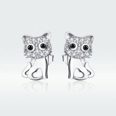 Cercei argint pisicute cu zirconii si inimioare [1]