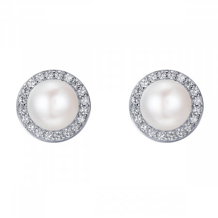 Cercei argint rotunzi cu perle si zirconii placati cu rodiu [0]