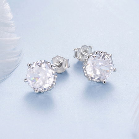 Cercei argint rotunzi cu surub si Zirconia [4]