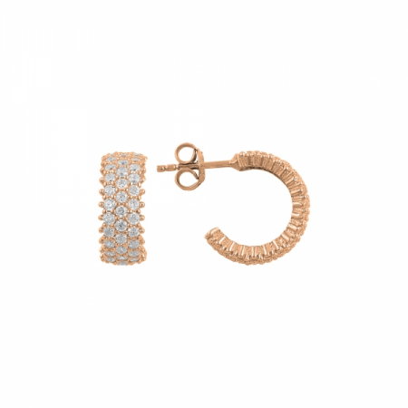 Cercei argint rotunzi Eternity cu 3 randuri de zirconii albe placati cu aur roz [0]