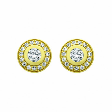 Cercei argint rotunzi si eleganti cu zirconii, placati cu aur [1]