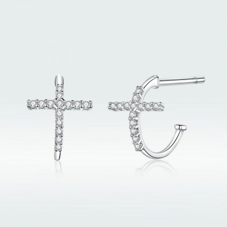 Cercei argint semicerc cu crucea moderna placati cu rodiu [1]