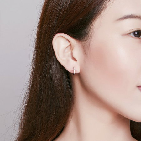 Cercei argint semicerc cu crucea moderna placati cu rodiu [6]