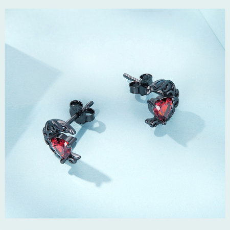 Cercei argint semiluna neagra cu inimioare rosii [8]