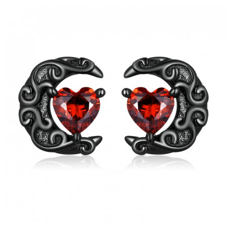 Cercei argint semiluna neagra cu inimioare rosii