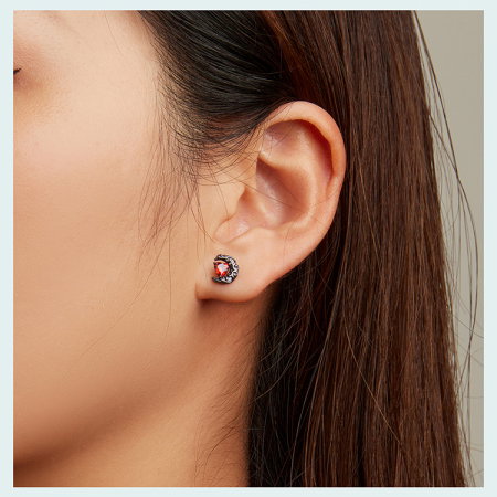 Cercei argint semiluna neagra cu inimioare rosii [7]