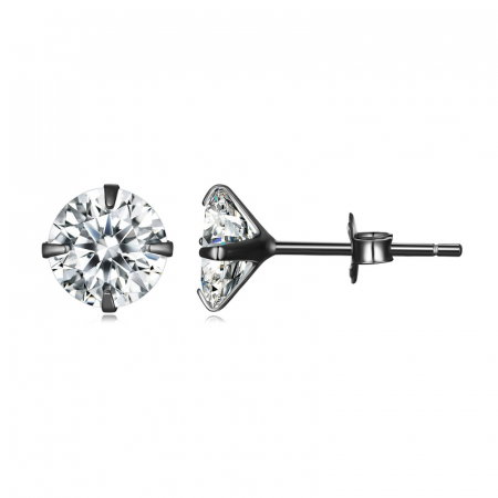 Cercei rotunzi negri din argint cu zirconii 6 mm