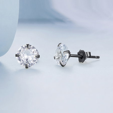 Cercei rotunzi negri din argint cu zirconii 6 mm [2]