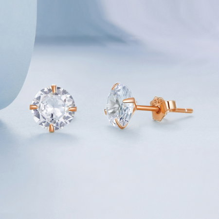 Cercei rotunzi aurii din argint cu zirconii 6 mm [2]