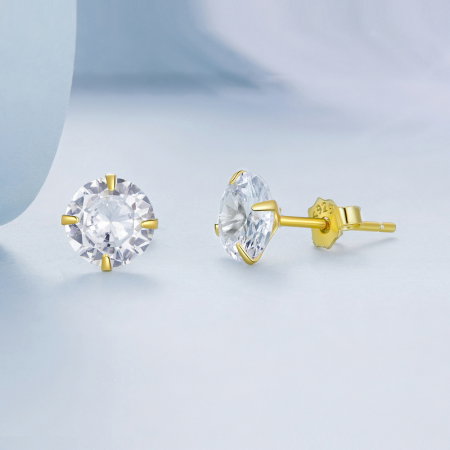 Cercei rotunzi aurii din argint cu zirconii 6 mm [2]