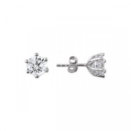 Cercei argint Solitaire rotunzi cu zirconii de 6 mm placati cu rodiu [0]