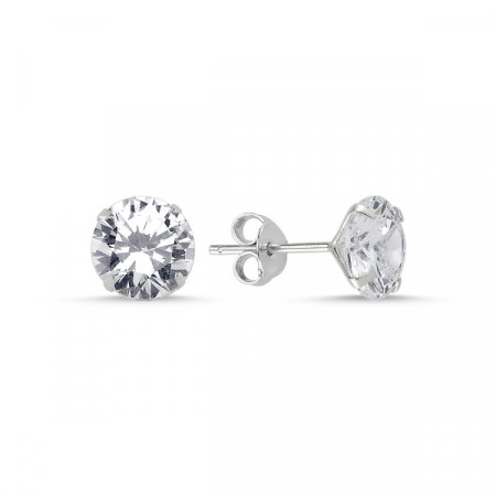 Cercei argint Solitaire rotunzi cu zirconii de 8 mm [0]