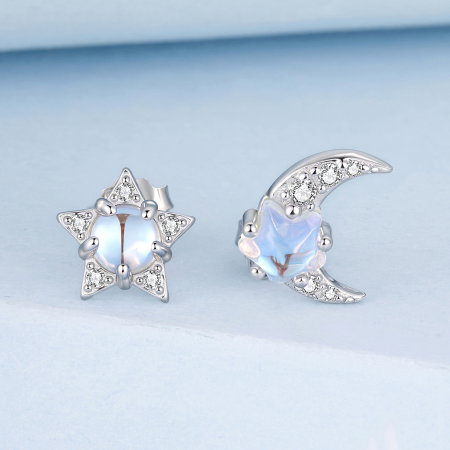 Cercei argint stea si luna cu surub si Piatra Lunii [3]