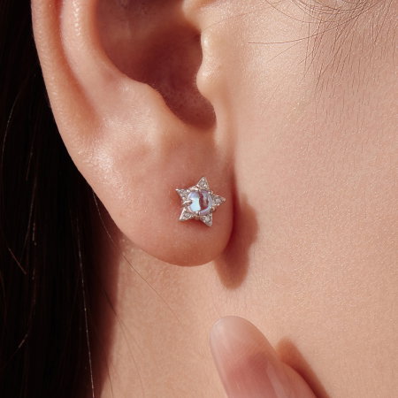 Cercei argint stea si luna cu surub si Piatra Lunii [4]