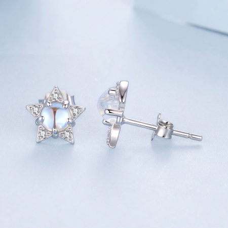 Cercei argint stea si luna cu surub si Piatra Lunii [7]