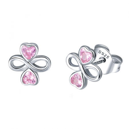 Cercei argint trifoi cu inimioare si Infinit placati cu rodiu