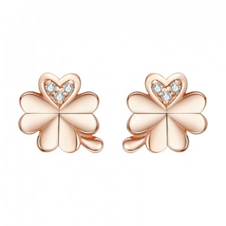 Cercei argint trifoi cu patru foi placati cu aur roz