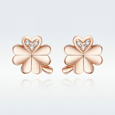 Cercei argint trifoi cu patru foi placati cu aur roz [5]