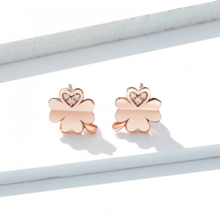 Cercei argint trifoi cu patru foi placati cu aur roz [2]