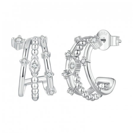 Cercei argint tripli cu zirconii