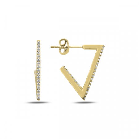 Cercei argint triunghi incomplet cu zirconii albe, placati cu aur - ETU0187 [0]