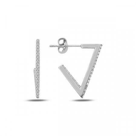 Cercei argint triunghi incomplet cu zirconii albe, placati cu rodiu - ETU0188 [0]
