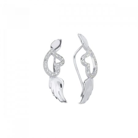 Cercei argint Wing & Heart cu zirconii