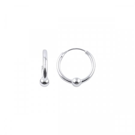 Cercei argint rotunzi tip creole 14 mm cu biluta, placati cu rodiu [0]