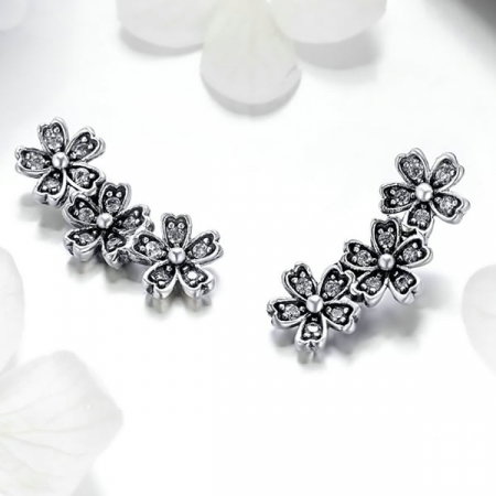 Cercei argint cu surub flori de cires cu cristale [1]