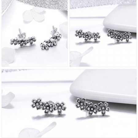Cercei argint cu surub flori de cires cu cristale [2]