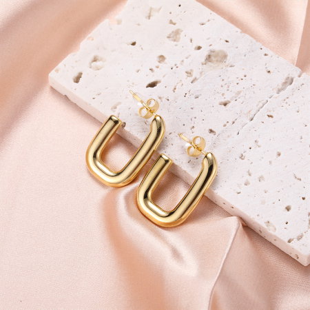 Cercei eleganti din inox auriu in forma de U [8]