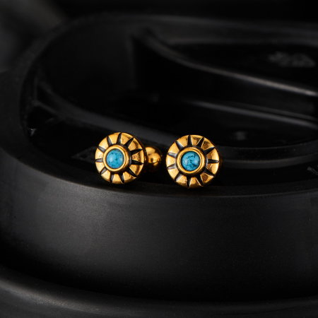 Cercei inox aurii cu turcoaz [4]