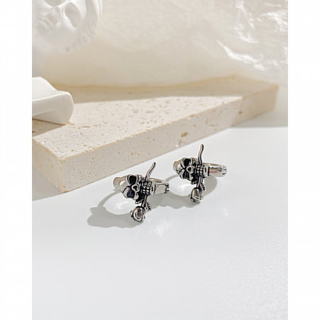 Cercei inox craniu cu trandafir [9]