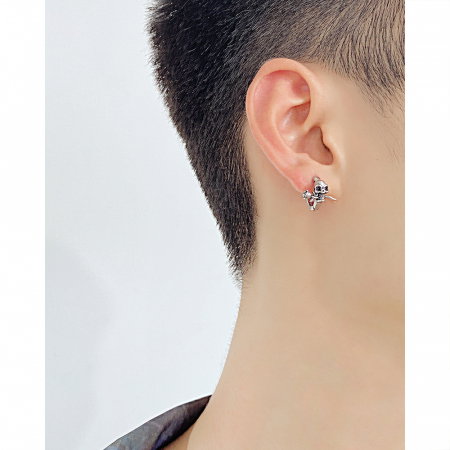 Cercei inox craniu cu trandafir [7]