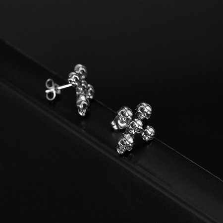 Cercei inox cruce de cranii [2]